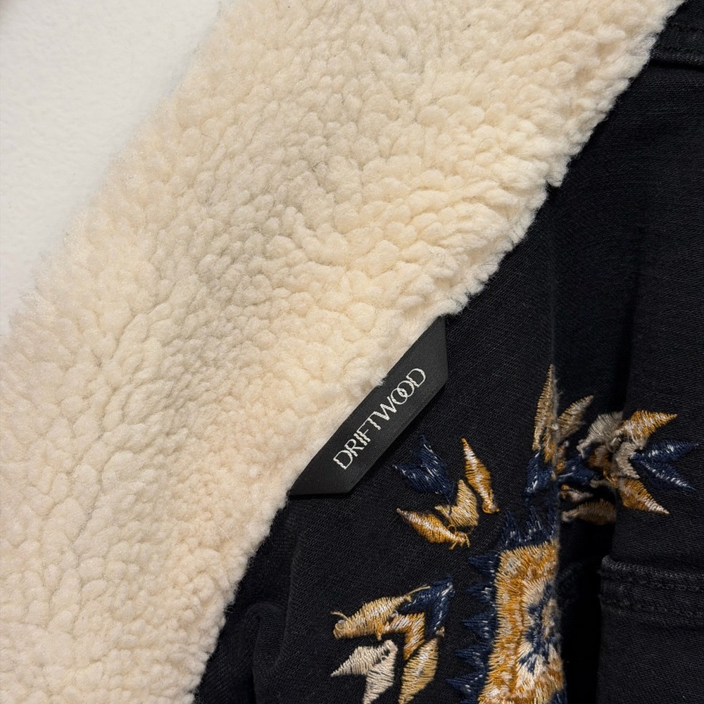 Driftwood Black Jean Jacket with Cream Collar and Boho Embroidery - Size S - Picture 4 of 7
